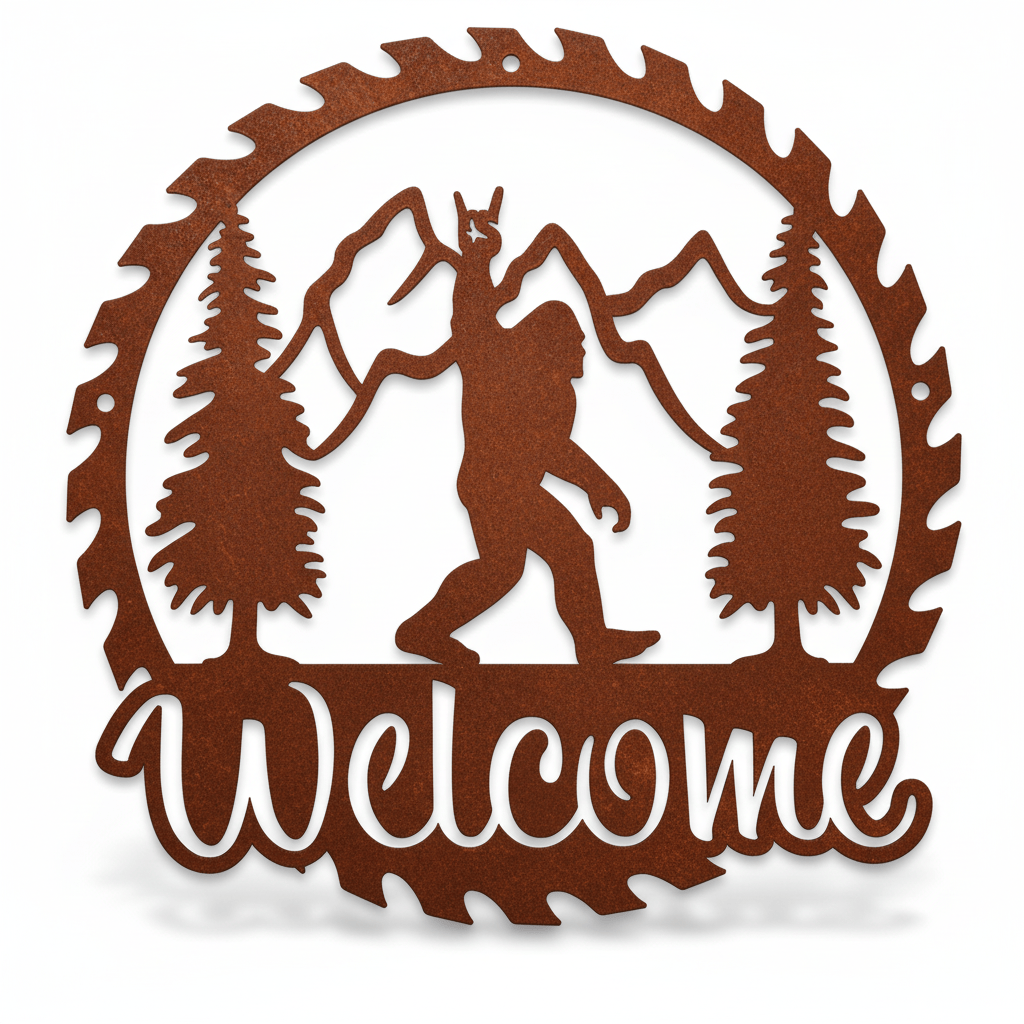 Rusty Rooster Fabrication & Design metal Sign Sawblade Bigfoot Peace (Pkg of 4) ( A48 )