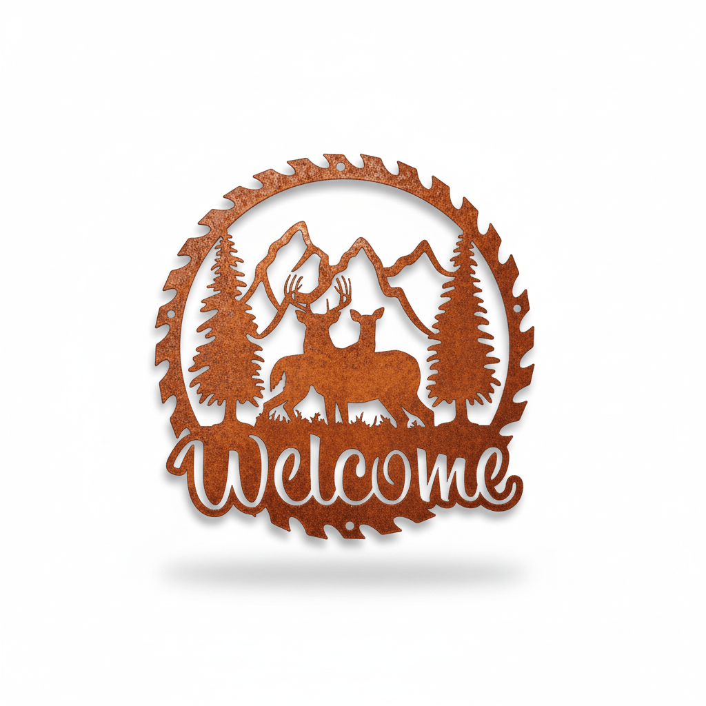 Rusty Rooster Fabrication & Design metal Sign Sawblade Buck and Doe ( Pkg of 4) ( A49 )