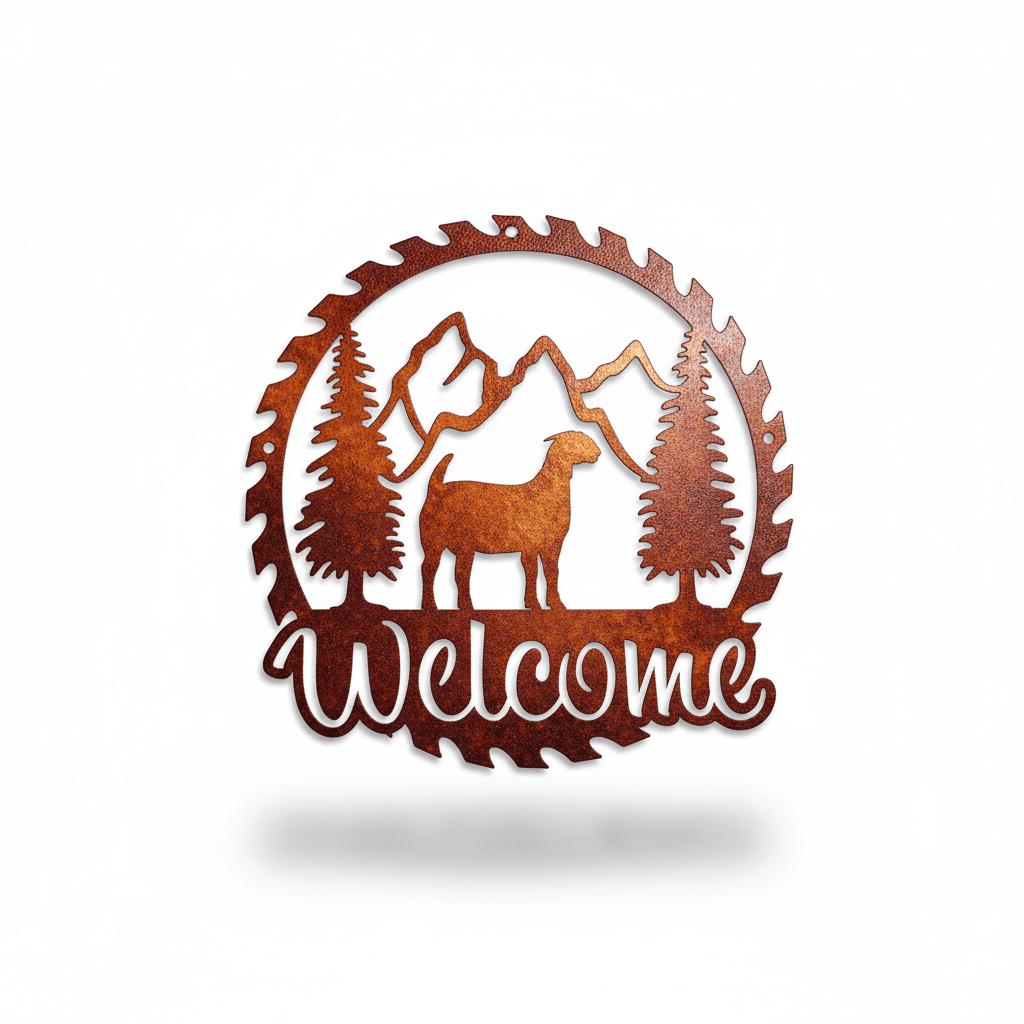 Rusty Rooster Fabrication & Design metal Sign Sawblade Goat ( Pkg of 4 ) ( A51)