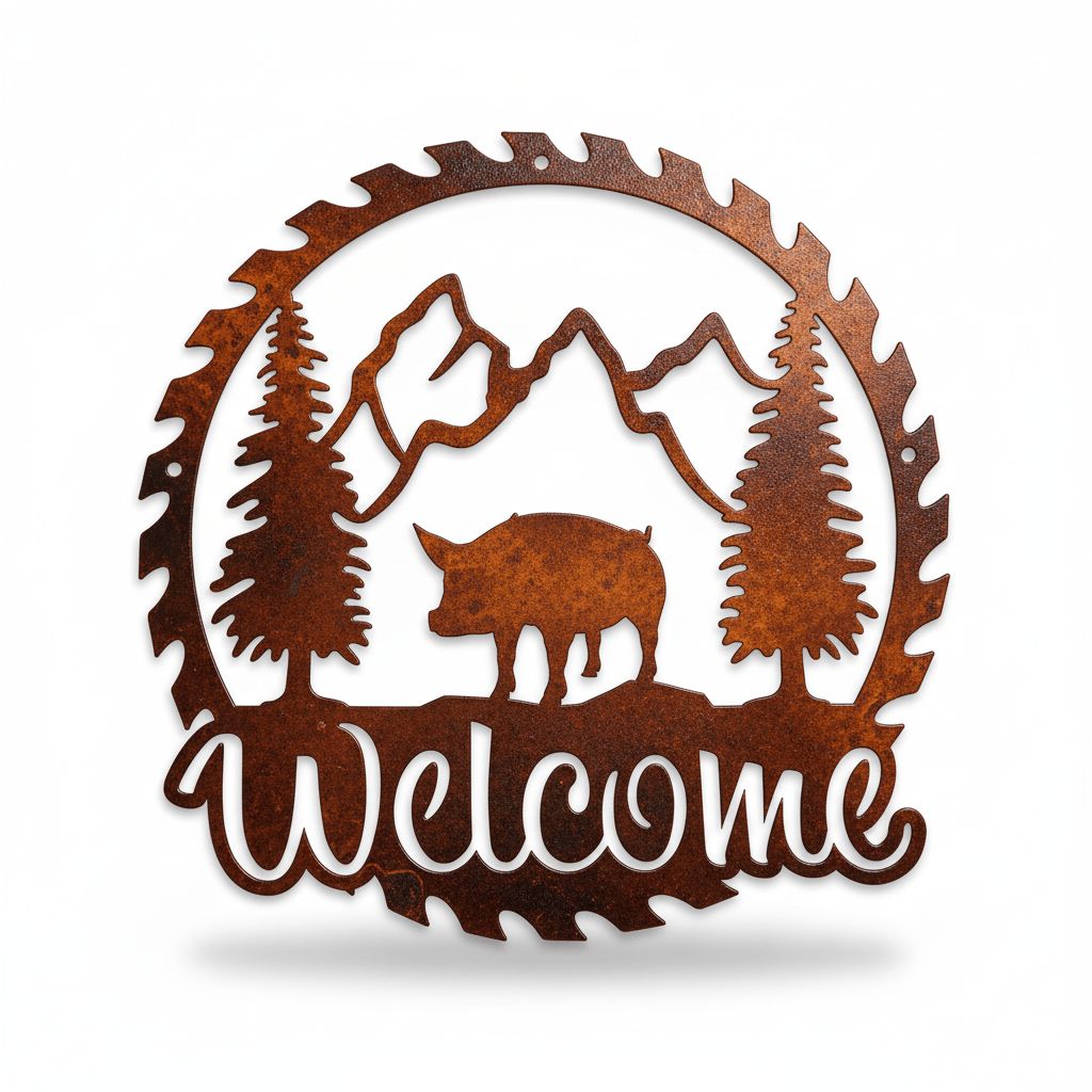 Rusty Rooster Fabrication & Design metal Sign Sawblade Pig (Pkg of 4 ) ( A53)