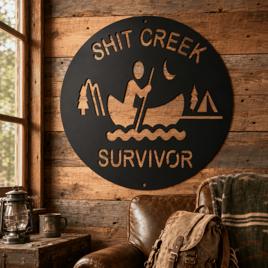 Rusty Rooster Fabrication & Design metal Sign Shit Creek Survivor Funny Metal Sign (A98)