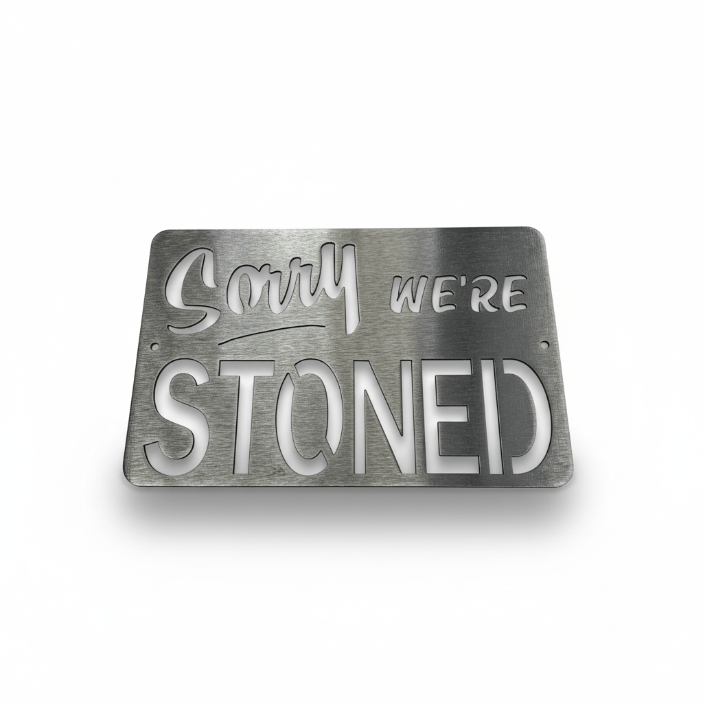 Rusty Rooster Fabrication & Design metal Sign Sorry We're Stoned ( Pkg of 4 ) ( A1 )
