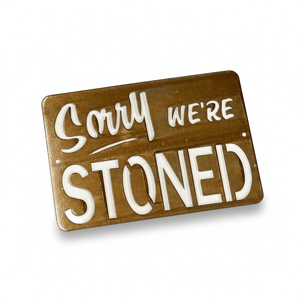 Rusty Rooster Fabrication & Design metal Sign Sorry We're Stoned ( Pkg of 4 ) ( A1 )