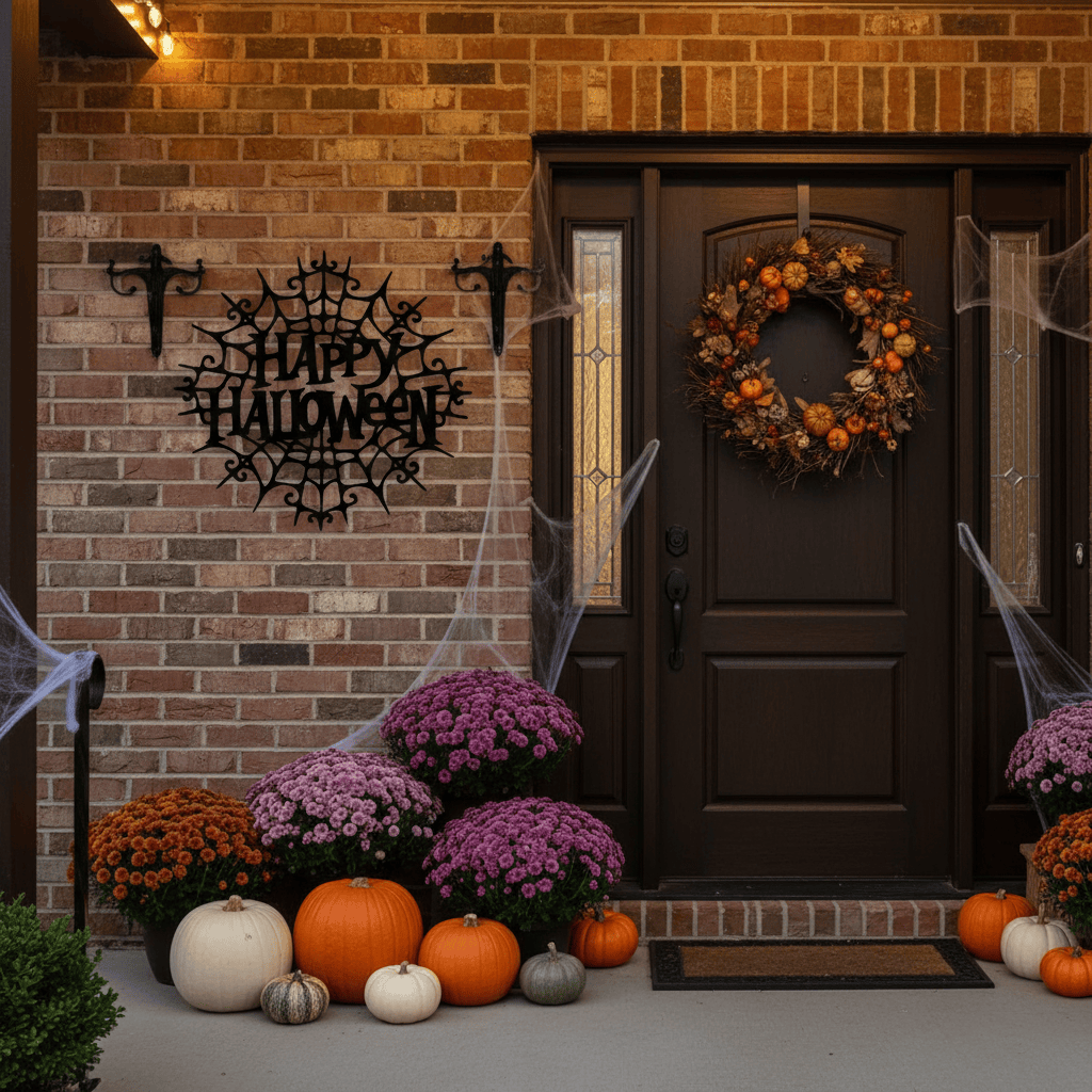Rusty Rooster Fabrication & Design metal Sign Spider Web Happy Halloween Metal Art - Elegantly Eerie Decor (C73)