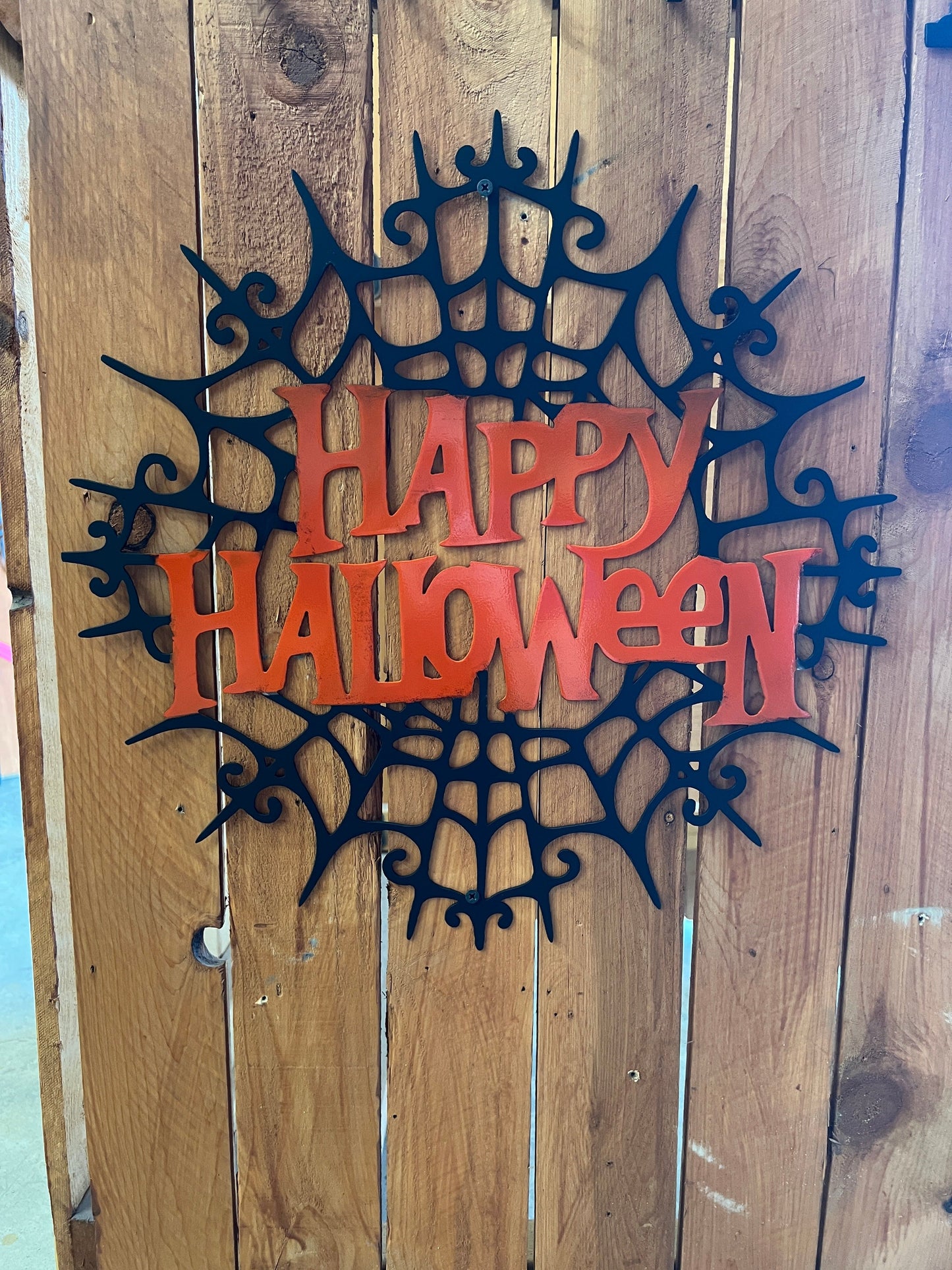 Rusty Rooster Fabrication & Design metal Sign Spider Web Happy Halloween Metal Art - Elegantly Eerie Decor (C73)