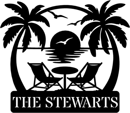 Rusty Rooster Fabrication & Design metal Sign Sunset Shores Escape – Personalized Tropical Metal Sign (B94)