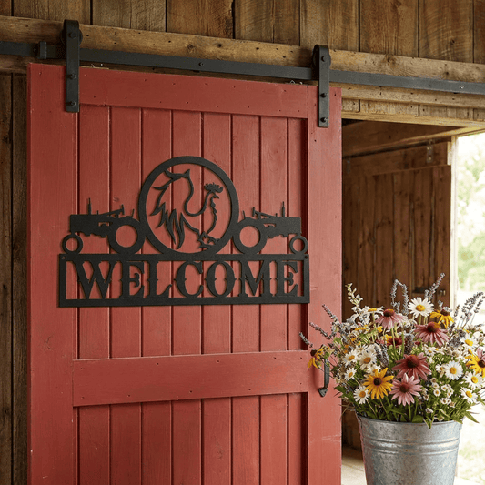 metal Sign Tractors and Rooster Welcome Sign