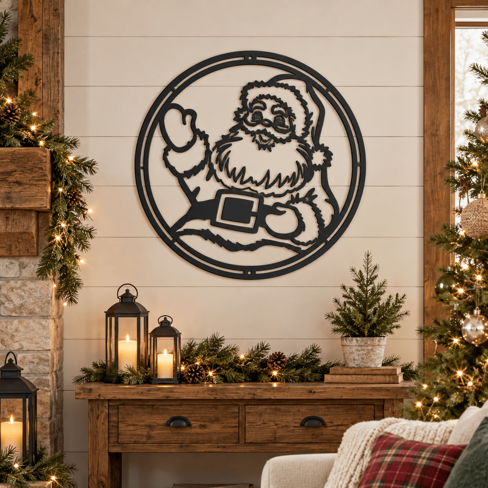 Rusty Rooster Fabrication & Design Metal Sign Waving Santa Christmas Metal Sign (D80)