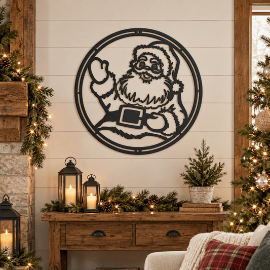 Rusty Rooster Fabrication & Design Metal Sign Waving Santa Christmas Metal Sign (D80)