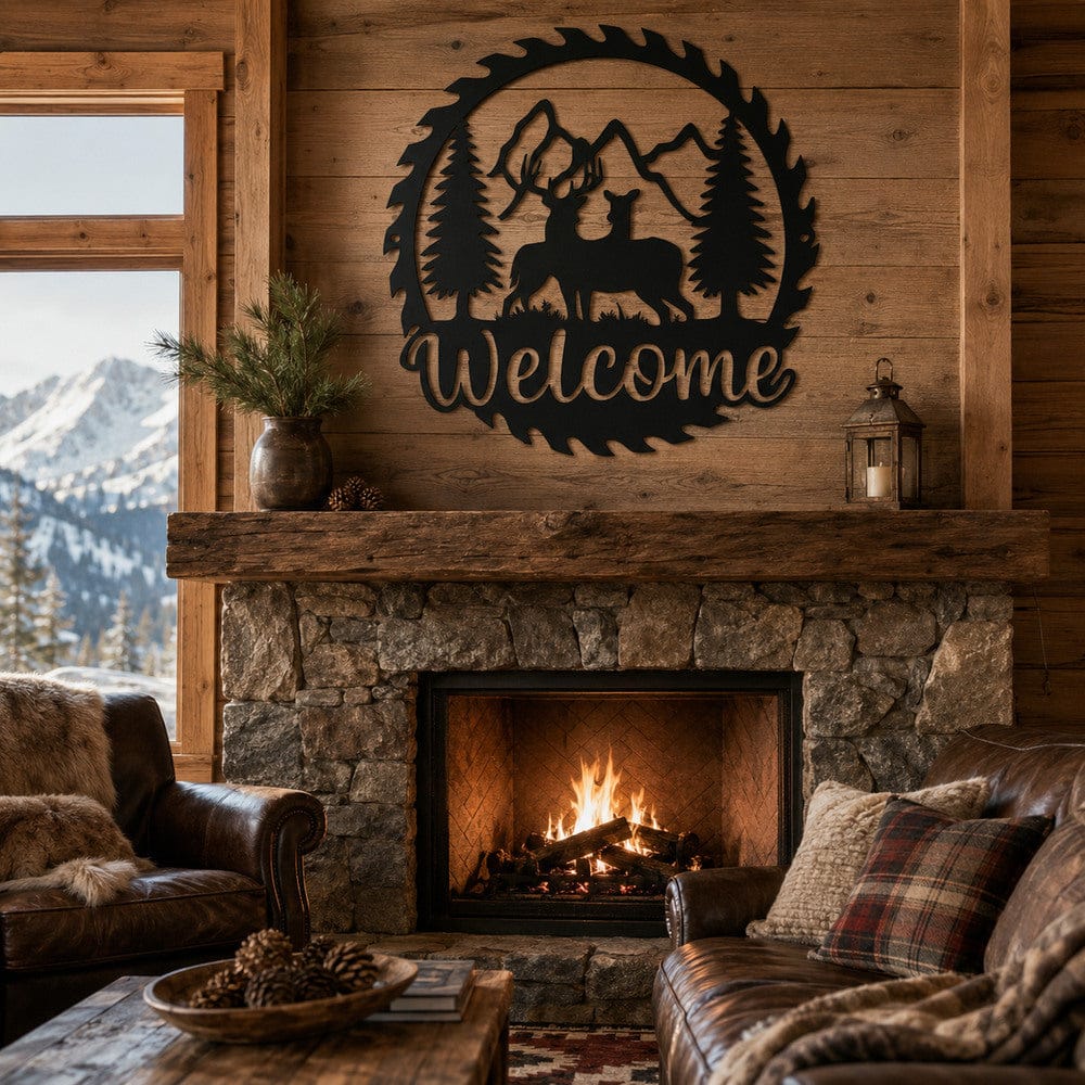 metal Sign Welcome Deer Saw Blade Metal Sign – Rustic Cabin Decor