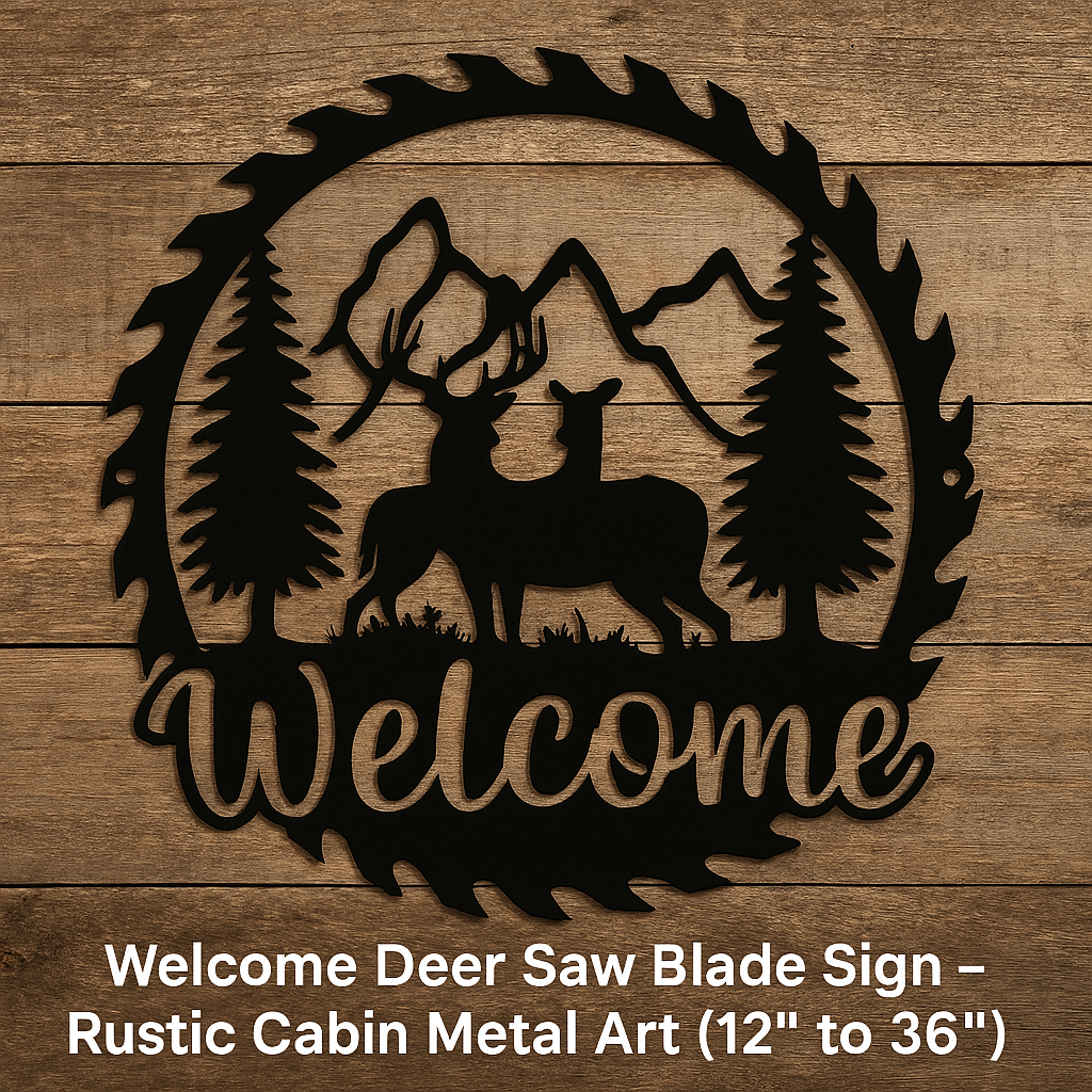 Rusty Rooster Fabrication & Design metal Sign Welcome Deer Saw Blade Sign – Rustic Cabin Metal Art (B77)