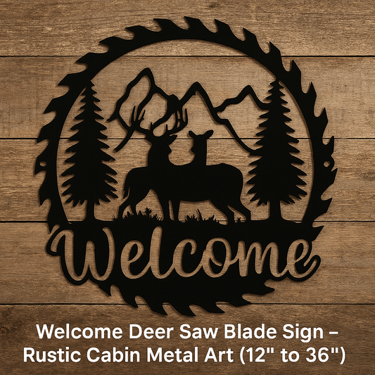 Rusty Rooster Fabrication & Design metal Sign Welcome Deer Saw Blade Sign – Rustic Cabin Metal Art (B77)