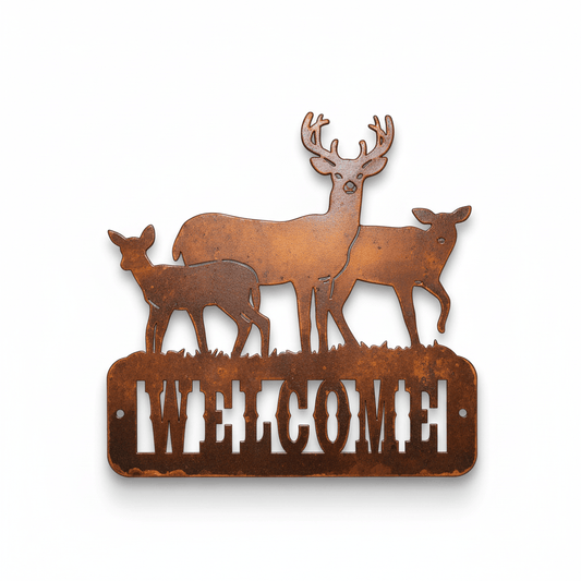 Rusty Rooster Fabrication & Design metal Sign Welcome Sign Deer Family ( Pkg of 4 ) (E 17 )