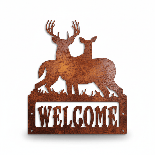 Rusty Rooster Fabrication & Design metal Sign Welcome Sign with Buck and Doe ( Pkg of 4 ) ( A26 )