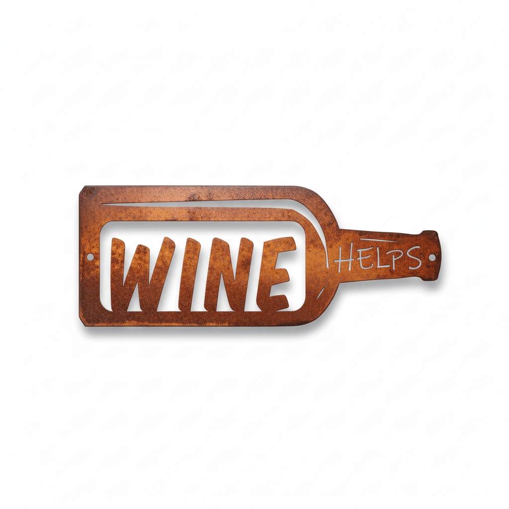 Rusty Rooster Fabrication & Design metal Sign Wine Helps ( Pkg of 4 ) ( A36 )