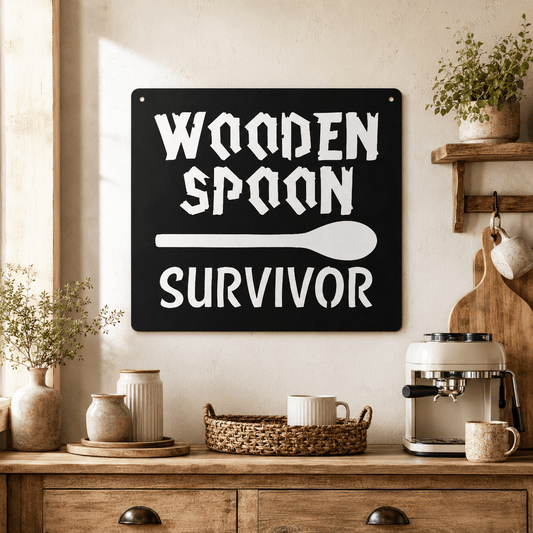 Rusty Rooster Fabrication & Design metal Sign Wooden Spoon Survivor Funny Metal Sign (A99)