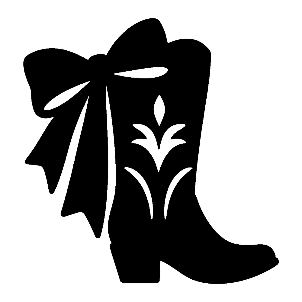 D73 cowgirl boot and bow metal wall sign silhouette on a white background