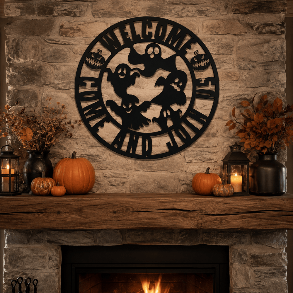 Rusty Rooster Fabrication & Design Metal Wall Decor Welcome Come In and Join Us Ghost Halloween Metal Sign (D74)