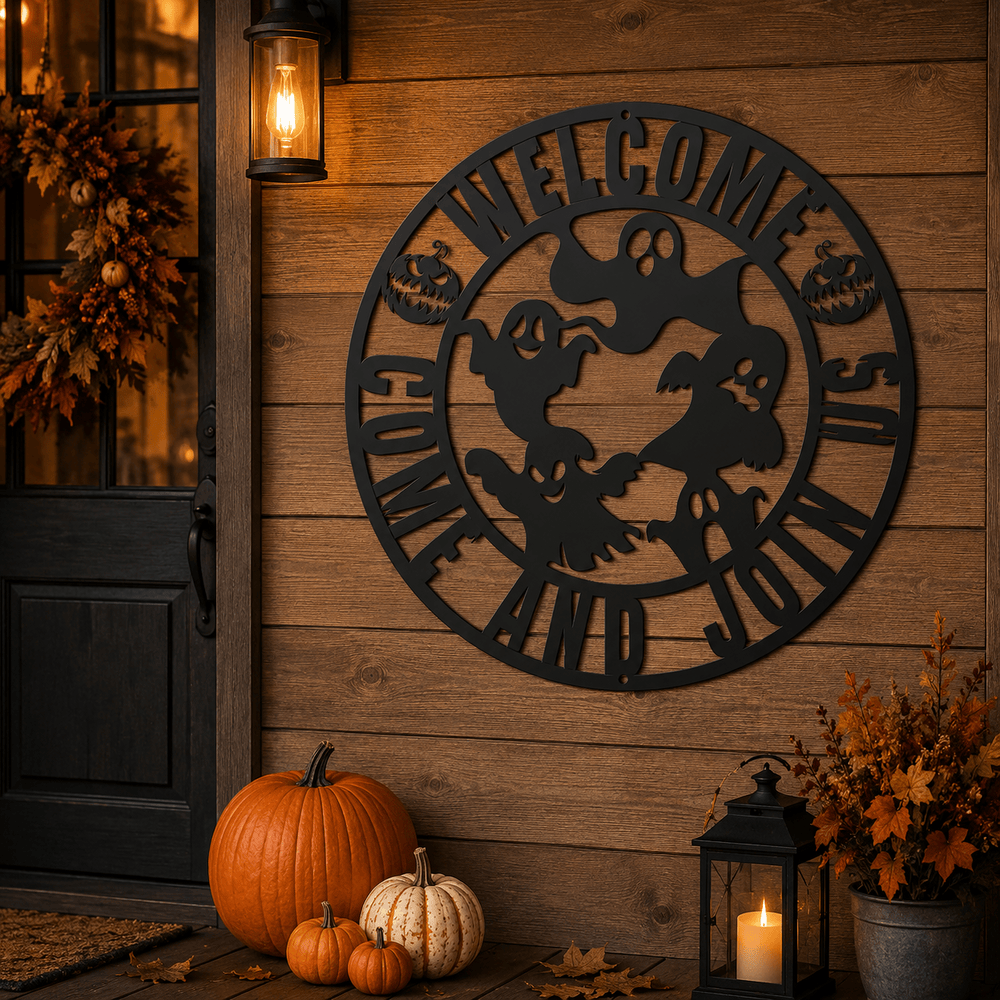 Rusty Rooster Fabrication & Design Metal Wall Decor Welcome Come In and Join Us Ghost Halloween Metal Sign (D74)