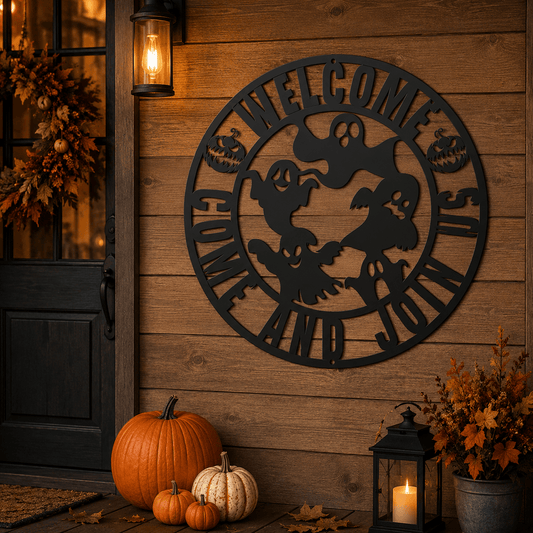 Rusty Rooster Fabrication & Design Metal Wall Decor Welcome Come In and Join Us Ghost Halloween Metal Sign (D74)