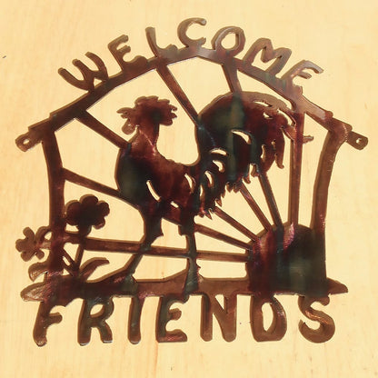 Rusty Rooster Fabrication & Design Metal Welcome Friends Sign with Rooster (D4)