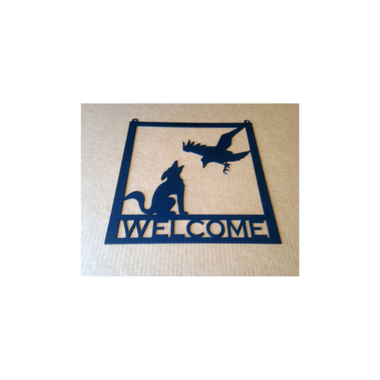 Rusty Rooster Fabrication & Design Metal Welcome Sign Coyote / Raven Metal Wall Art (U3)
