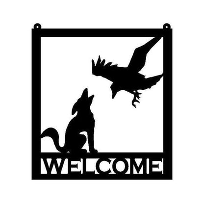 Rusty Rooster Fabrication & Design Metal Welcome Sign Coyote / Raven Metal Wall Art (U3)