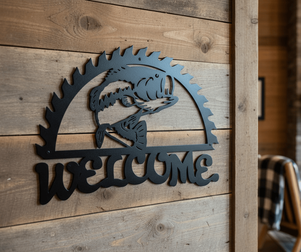 Rusty Rooster Fabrication & Design Metal Welcome Sign Jumping Bass (B65)