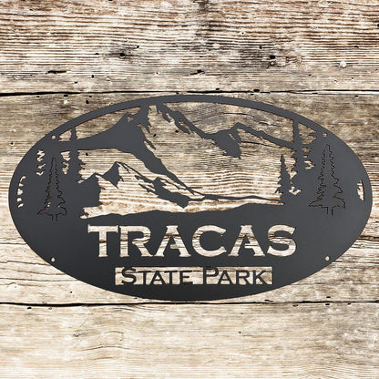 Rusty Rooster Fabrication & Design Mountains and trees with custom text (U20)