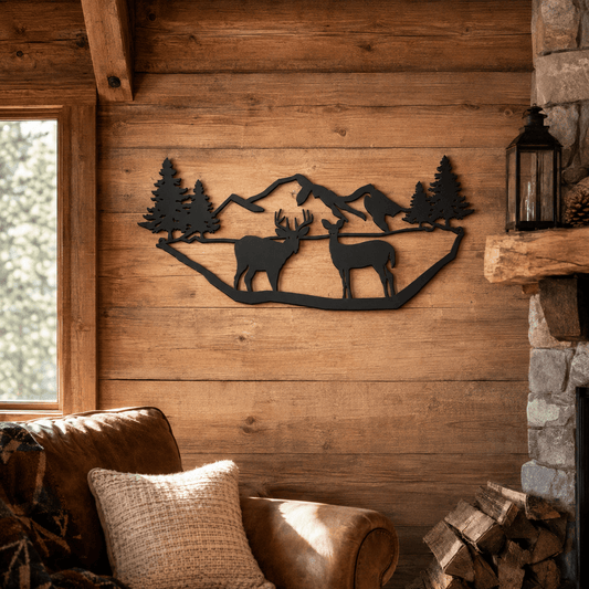 Rusty Rooster Fabrication & Design Mountains & Deer Metal Wall Art (N5)