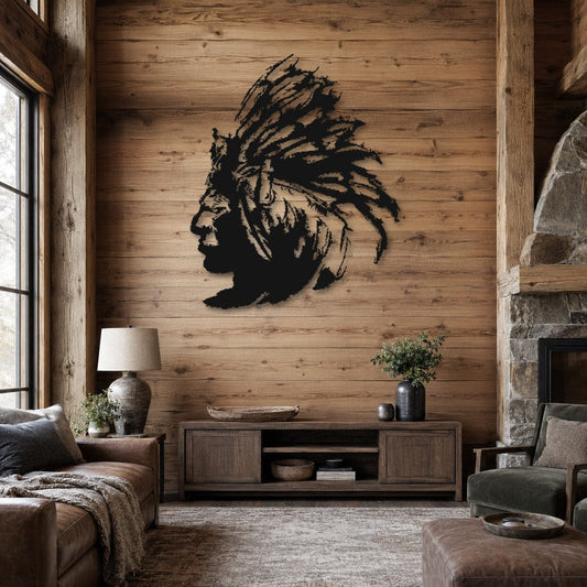 Rusty Rooster Fabrication & Design Native American Portrait Metal Wall Art (O43)