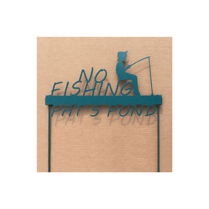 Rusty Rooster Fabrication & Design No Fishing Garden Stake with Little Boy and Personalized Text Field (X21)