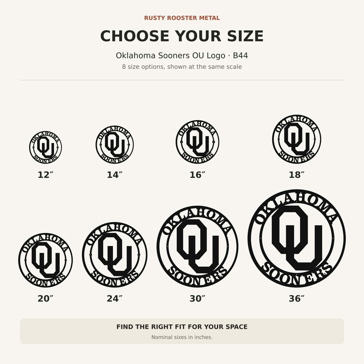 Rusty Rooster Fabrication & Design Officially Licensed Oklahoma Sooners OU Logo Metal Wall Art (B44)