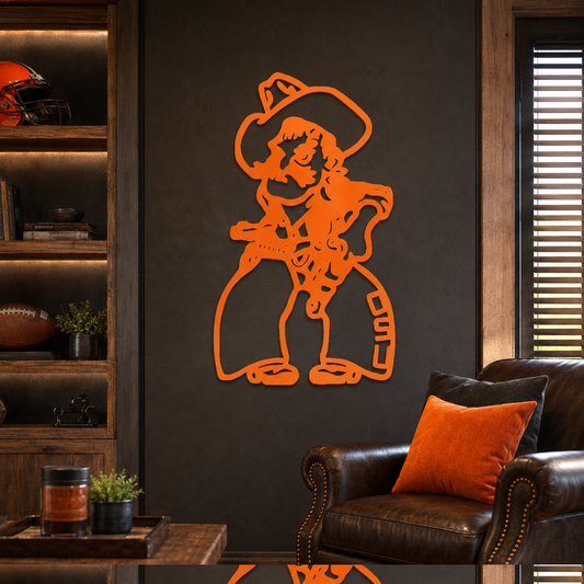 Rusty Rooster Fabrication & Design Officially Licensed Oklahoma State Pistol Pete Metal Wall Art (C48)