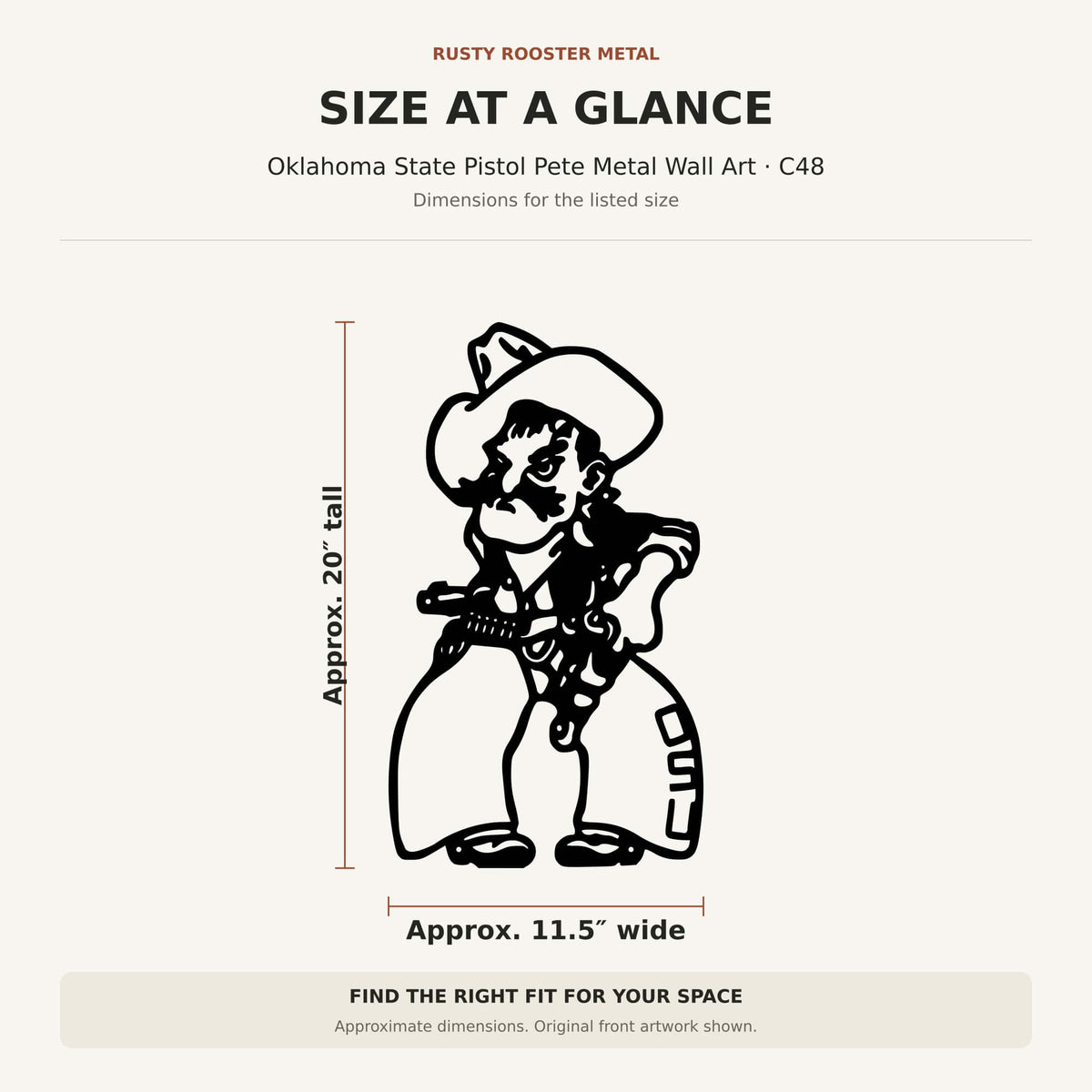 Rusty Rooster Fabrication & Design Officially Licensed Oklahoma State Pistol Pete Metal Wall Art (C48)