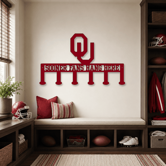Rusty Rooster Fabrication & Design Officially Licensed Sooner Fans Coat & Hat Rack (B42)