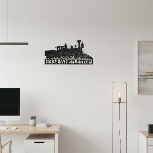 Rusty Rooster Fabrication & Design Old Train Steam Engine with Custom Text Field (J12)