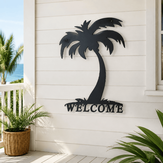 Rusty Rooster Fabrication & Design Palm Tree Welcome Metal Sign (O6)