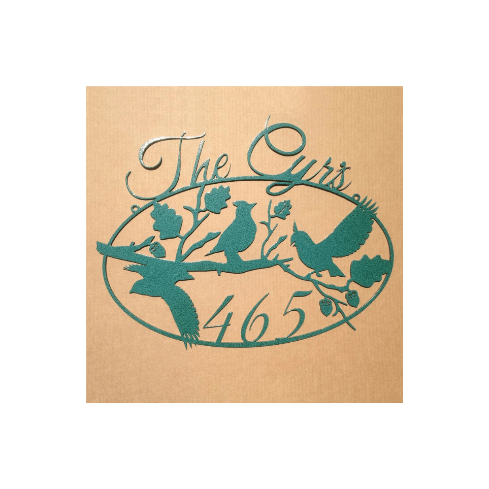 Rusty Rooster Fabrication & Design Personalized Address Sign with Cardinals on a Branch Metal Art  (O21)