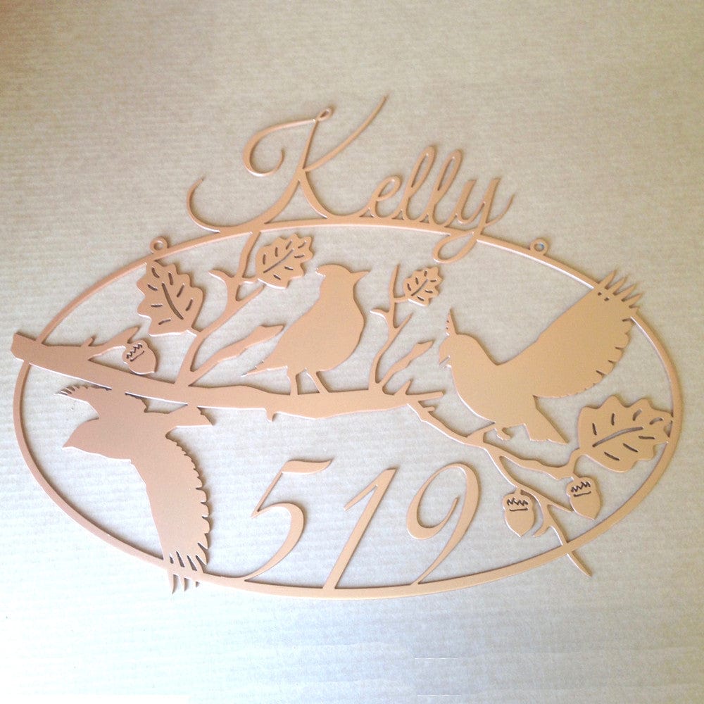 Rusty Rooster Fabrication & Design Personalized Address Sign with Cardinals on a Branch Metal Art  (O21)