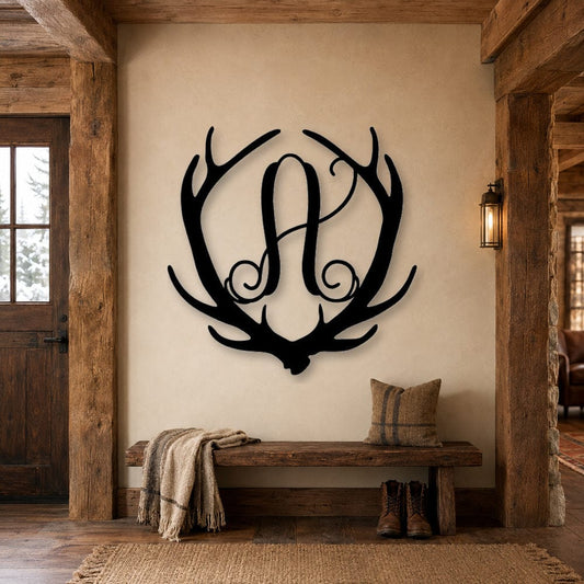 Rusty Rooster Fabrication & Design Personalized Antler Letter Monogram Metal Sign (A66)