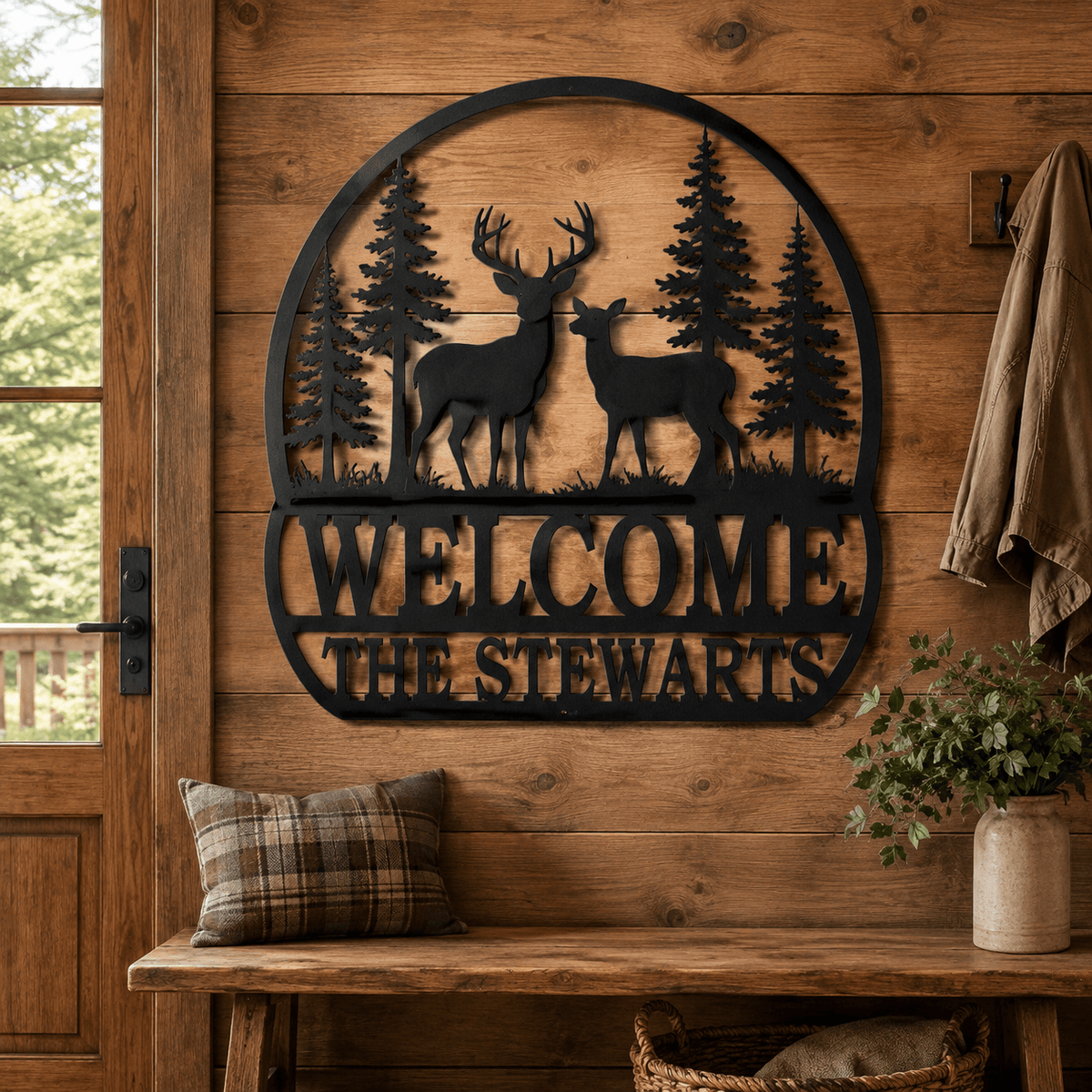 Rusty Rooster Fabrication & Design Personalized Buck & Doe Welcome Metal Sign (O9)