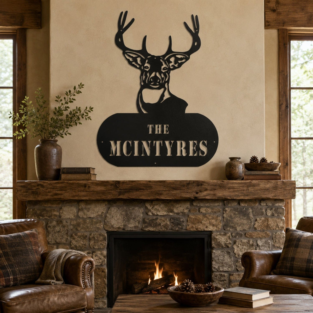 Rusty Rooster Fabrication & Design Personalized Buck Head Metal Sign – Custom Hunting Cabin Decor (Z27)