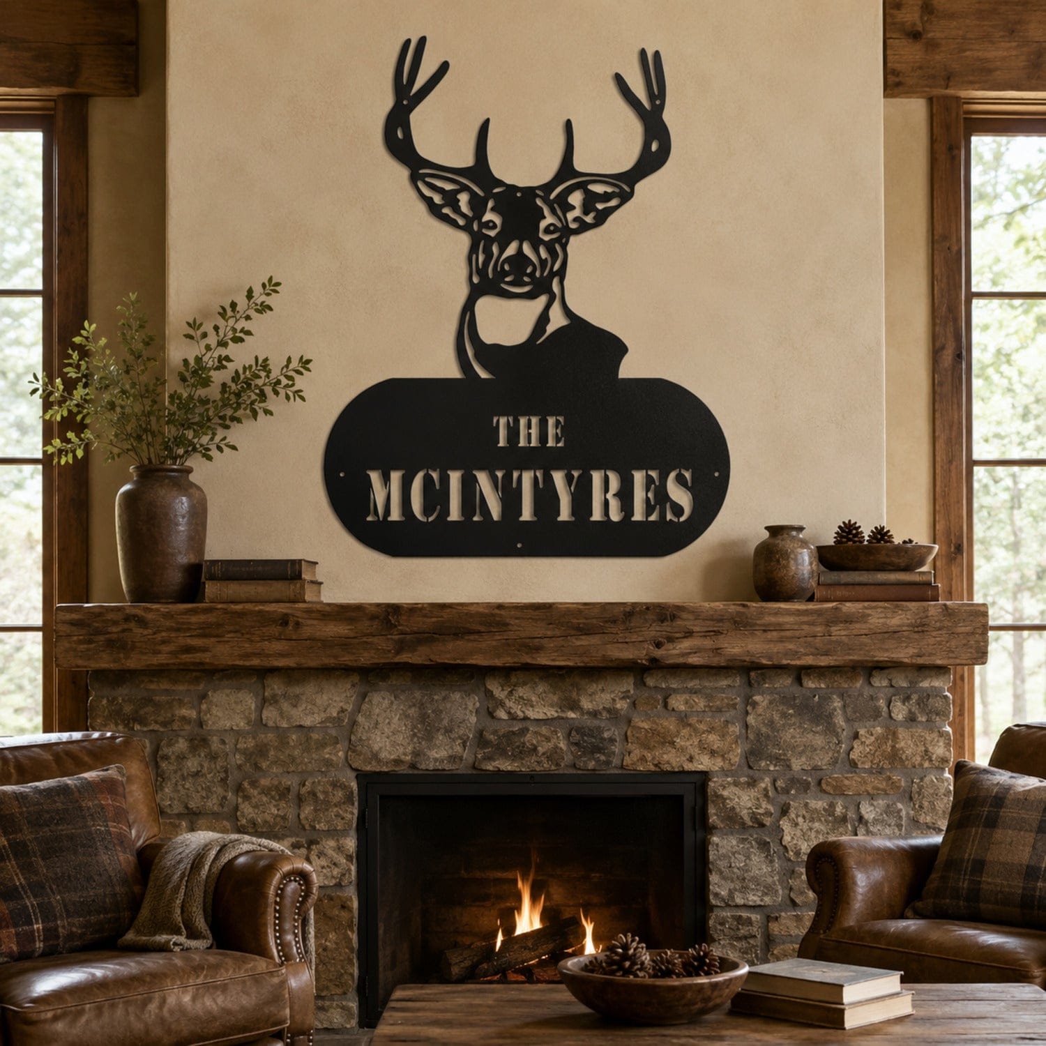 Rusty Rooster Fabrication & Design Personalized Buck Head Metal Sign – Custom Hunting Cabin Decor (Z27)