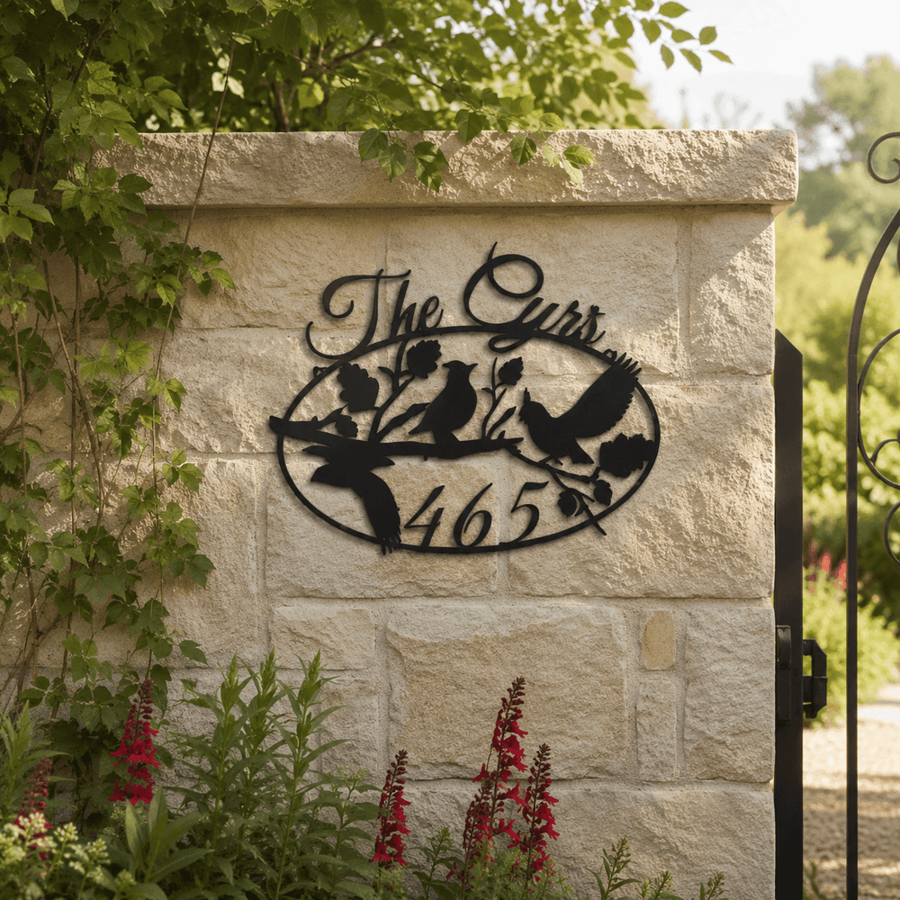 Rusty Rooster Fabrication & Design Personalized Cardinal Address Sign – Birds on a Branch (O21)