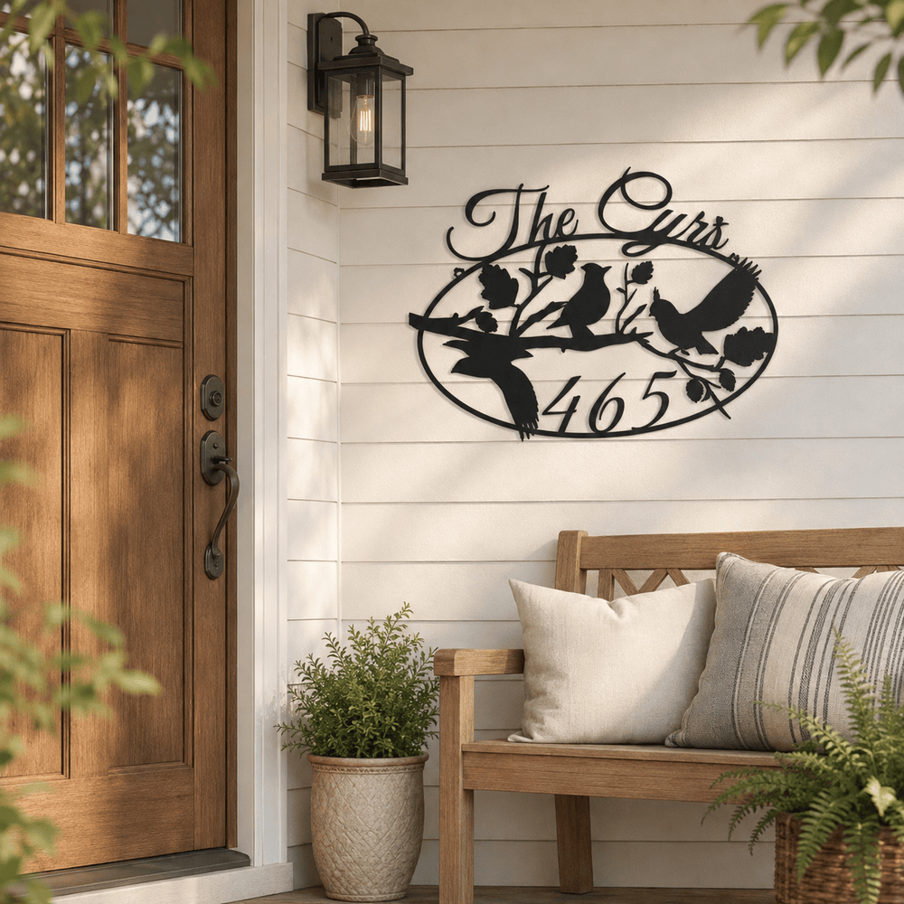 Rusty Rooster Fabrication & Design Personalized Cardinal Address Sign – Birds on a Branch (O21)