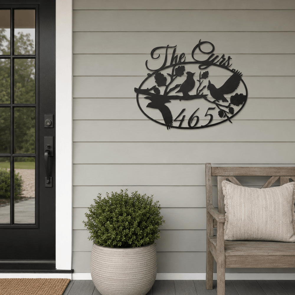 Rusty Rooster Fabrication & Design Personalized Cardinal Address Sign – Birds on a Branch (O21)
