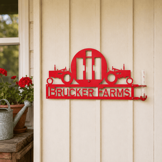 Rusty Rooster Fabrication & Design Personalized Dual Tractor Rain Gauge — IH Style (A31)