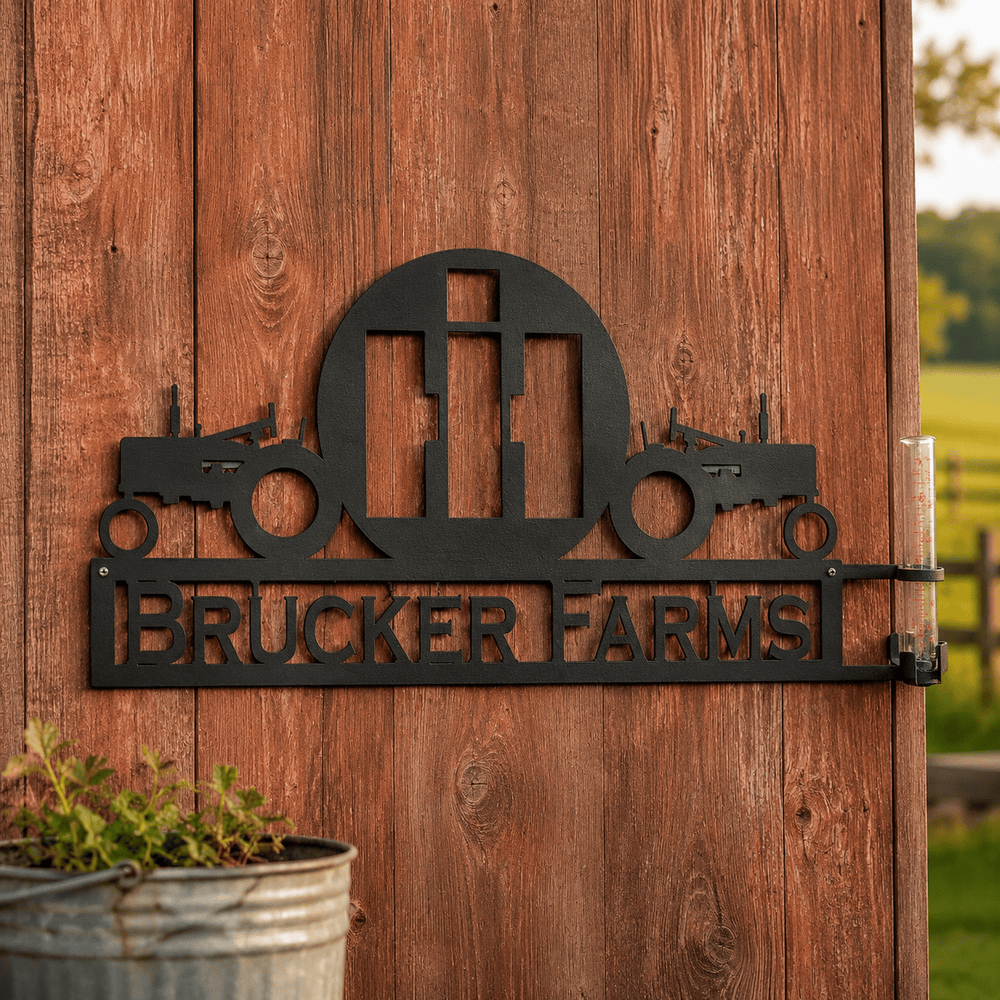 Rusty Rooster Fabrication & Design Personalized Dual Tractor Rain Gauge — IH Style (A31)