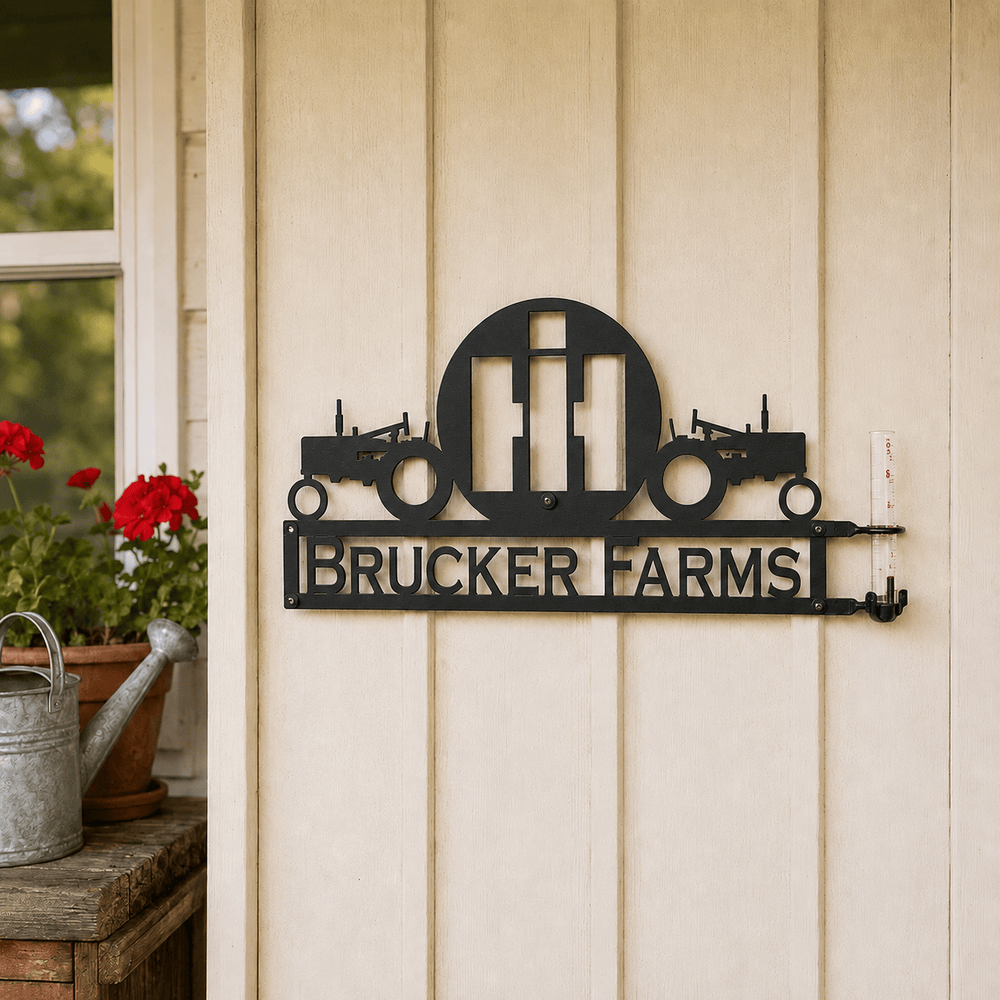 Rusty Rooster Fabrication & Design Personalized Dual Tractor Rain Gauge — IH Style (A31)